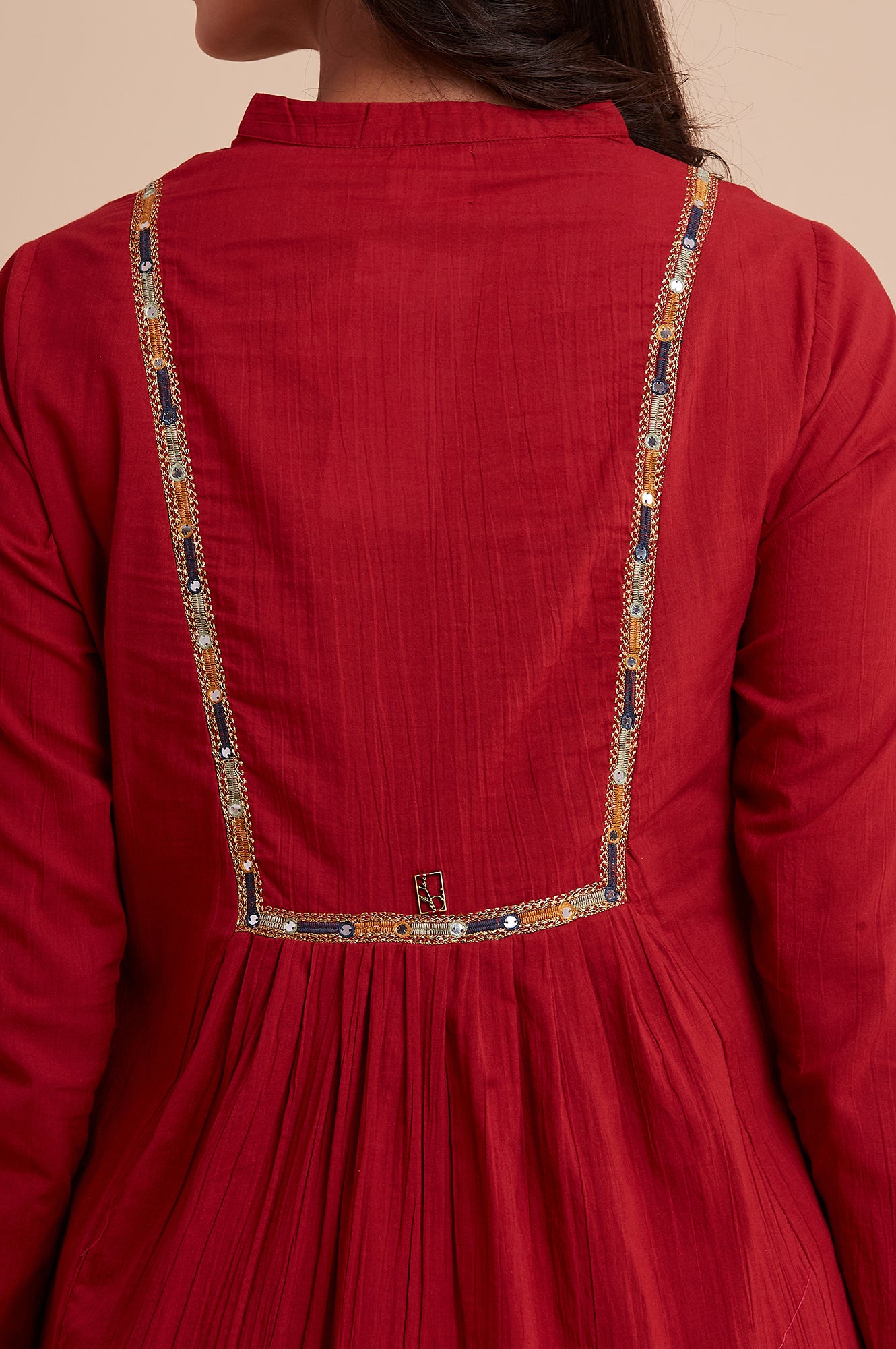 Red Panelled kurta in Kutch Embroidery