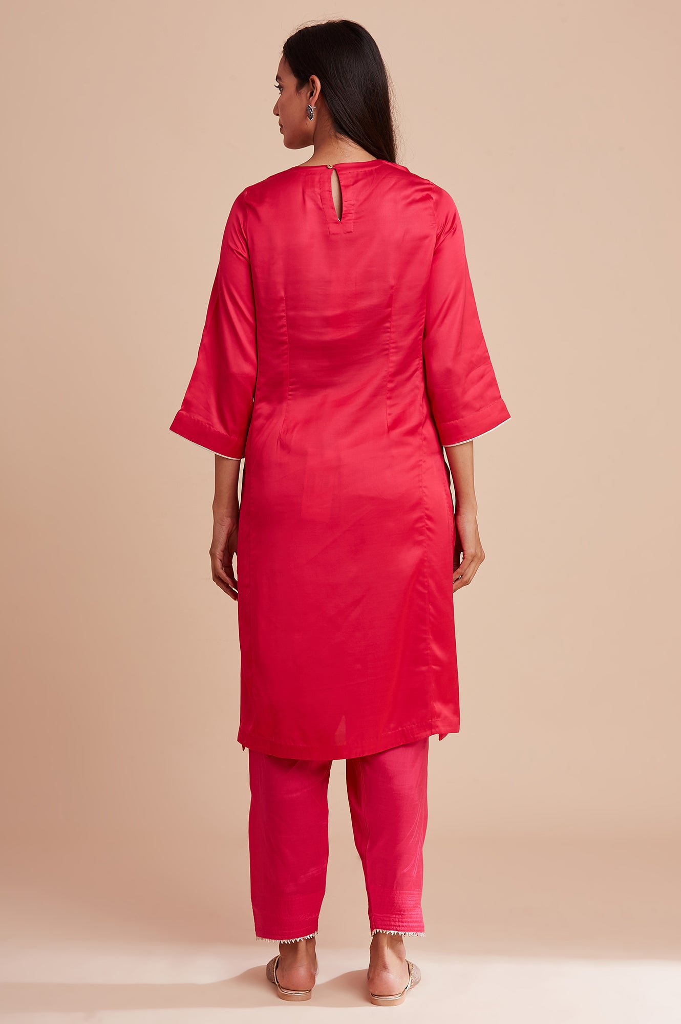 Pink Modal Satin Embroidered kurta