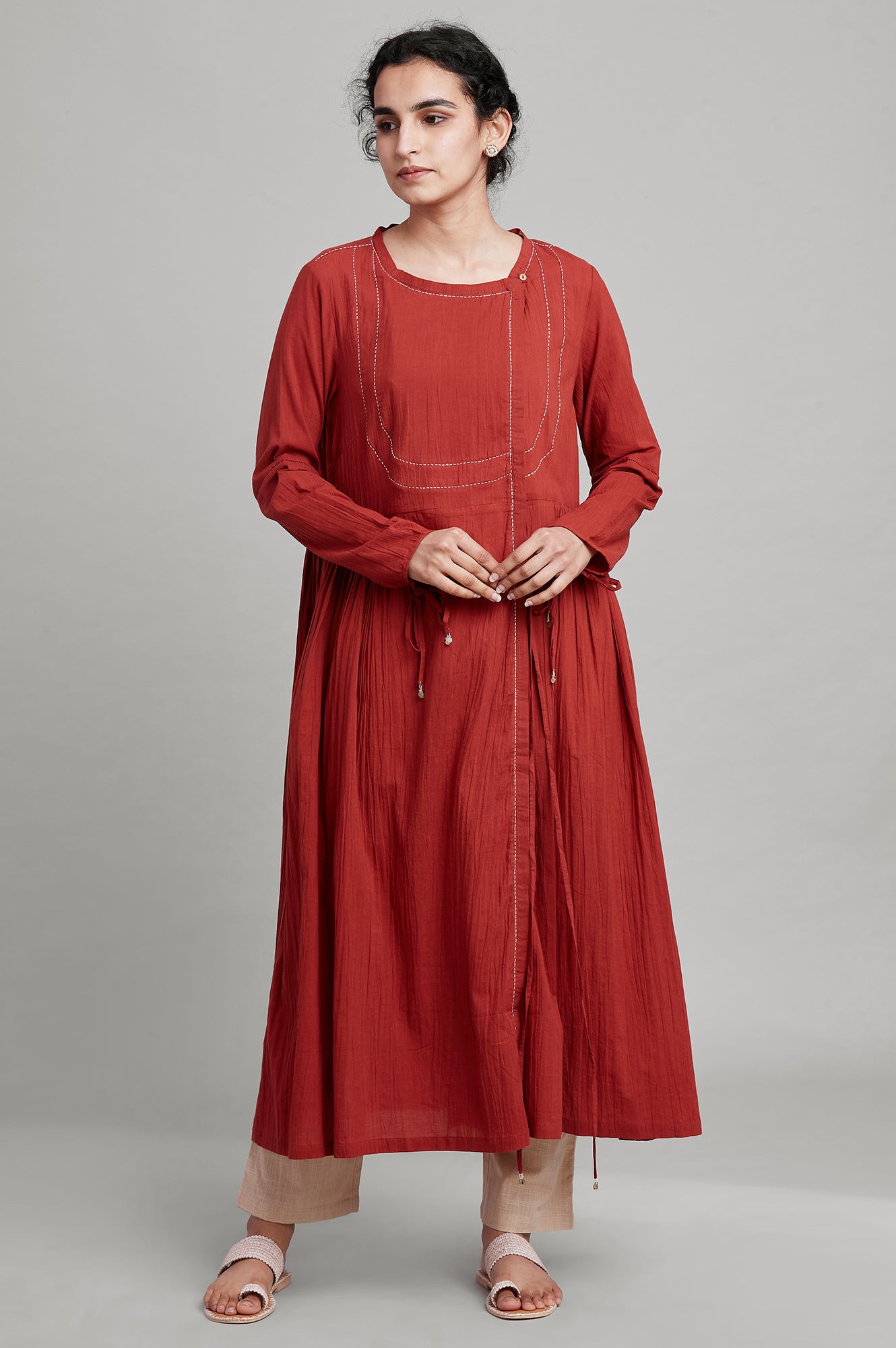 Red kurta With Kantha Detail