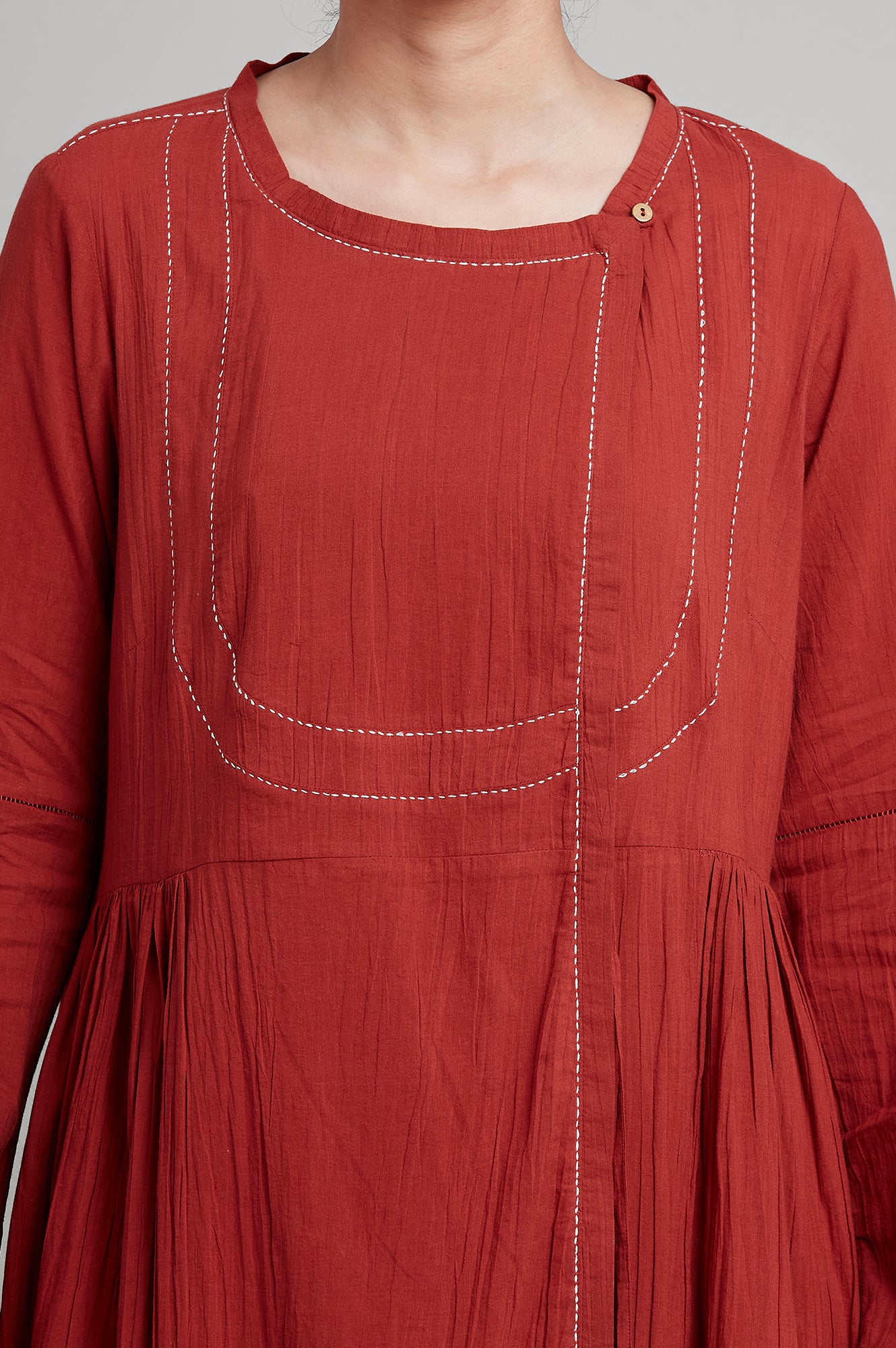 Red kurta With Kantha Detail