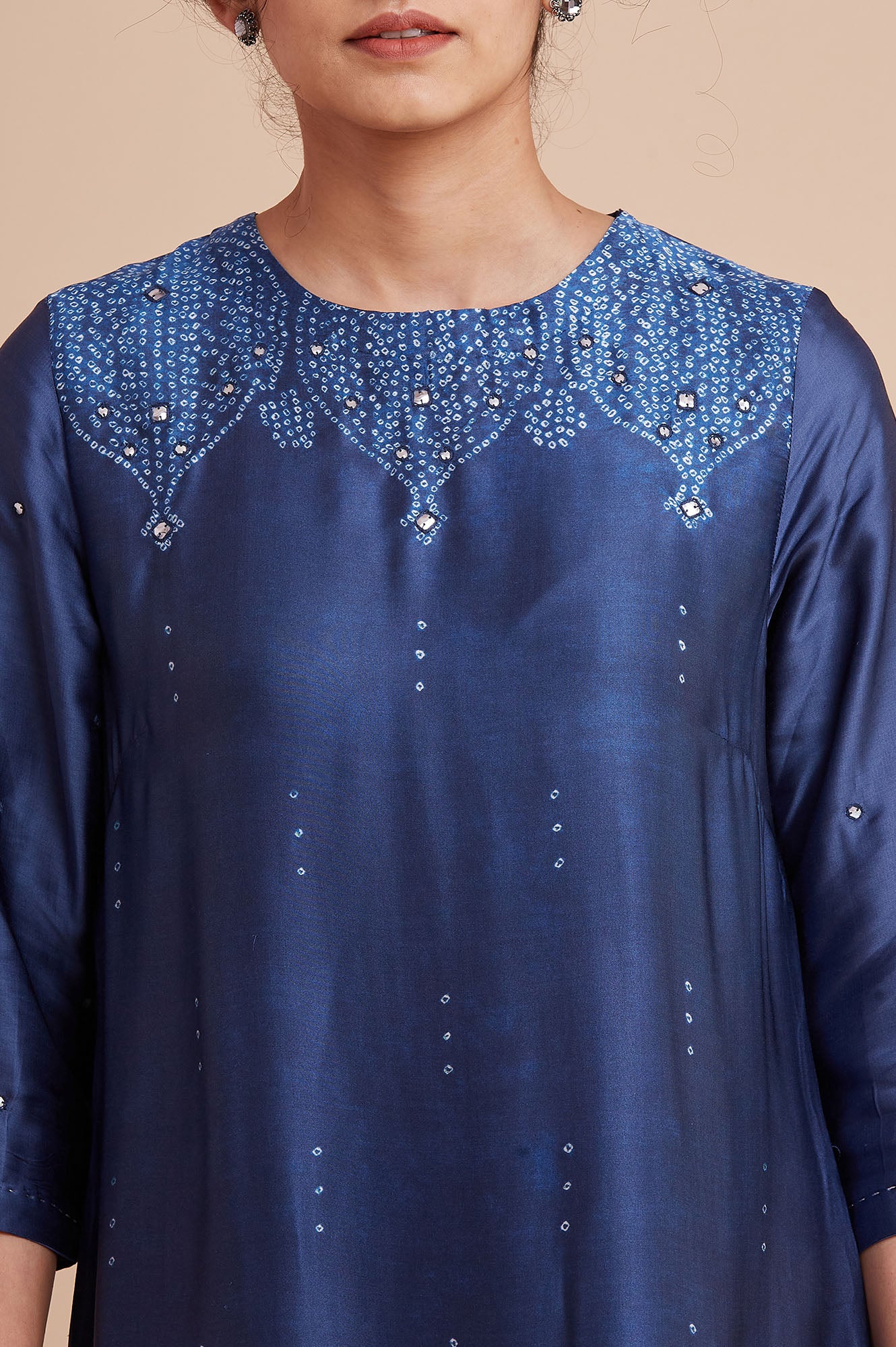 Blue Printed Straight kurta In Lustrous Satin