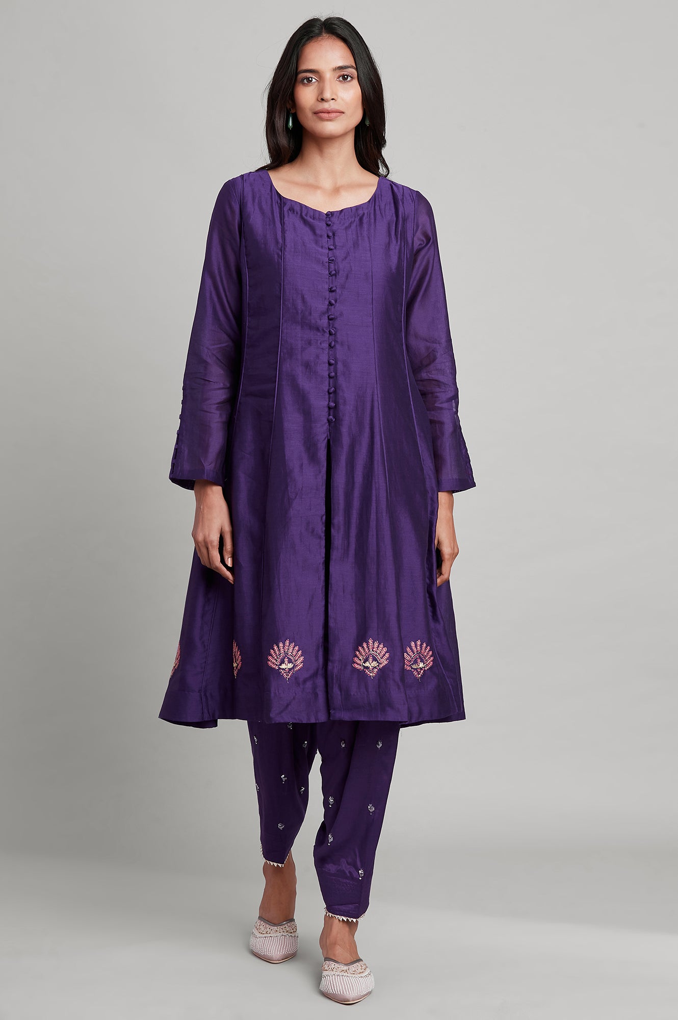 Purple Panelled Silk Chanderi kurta