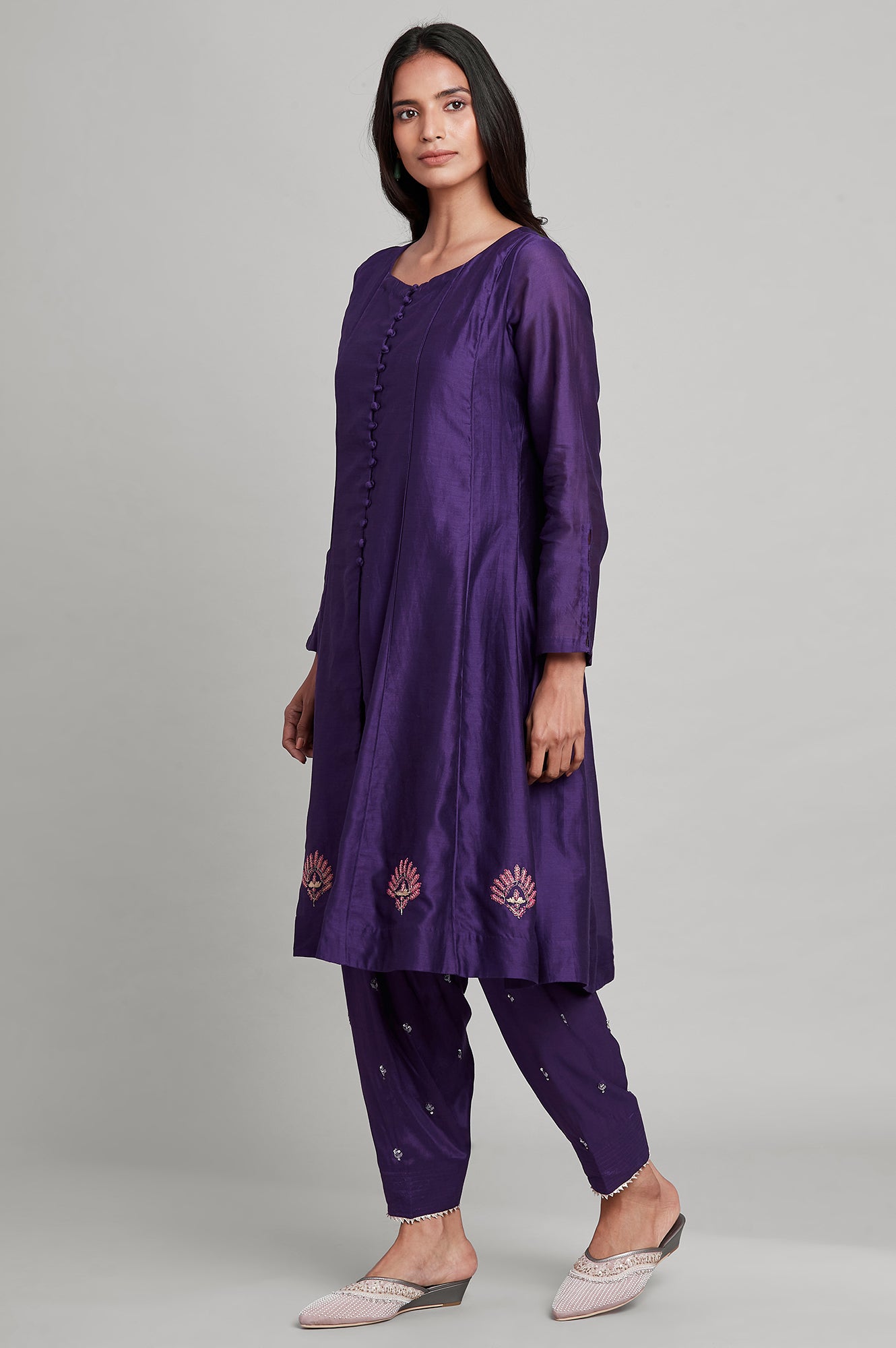 Purple Panelled Silk Chanderi kurta