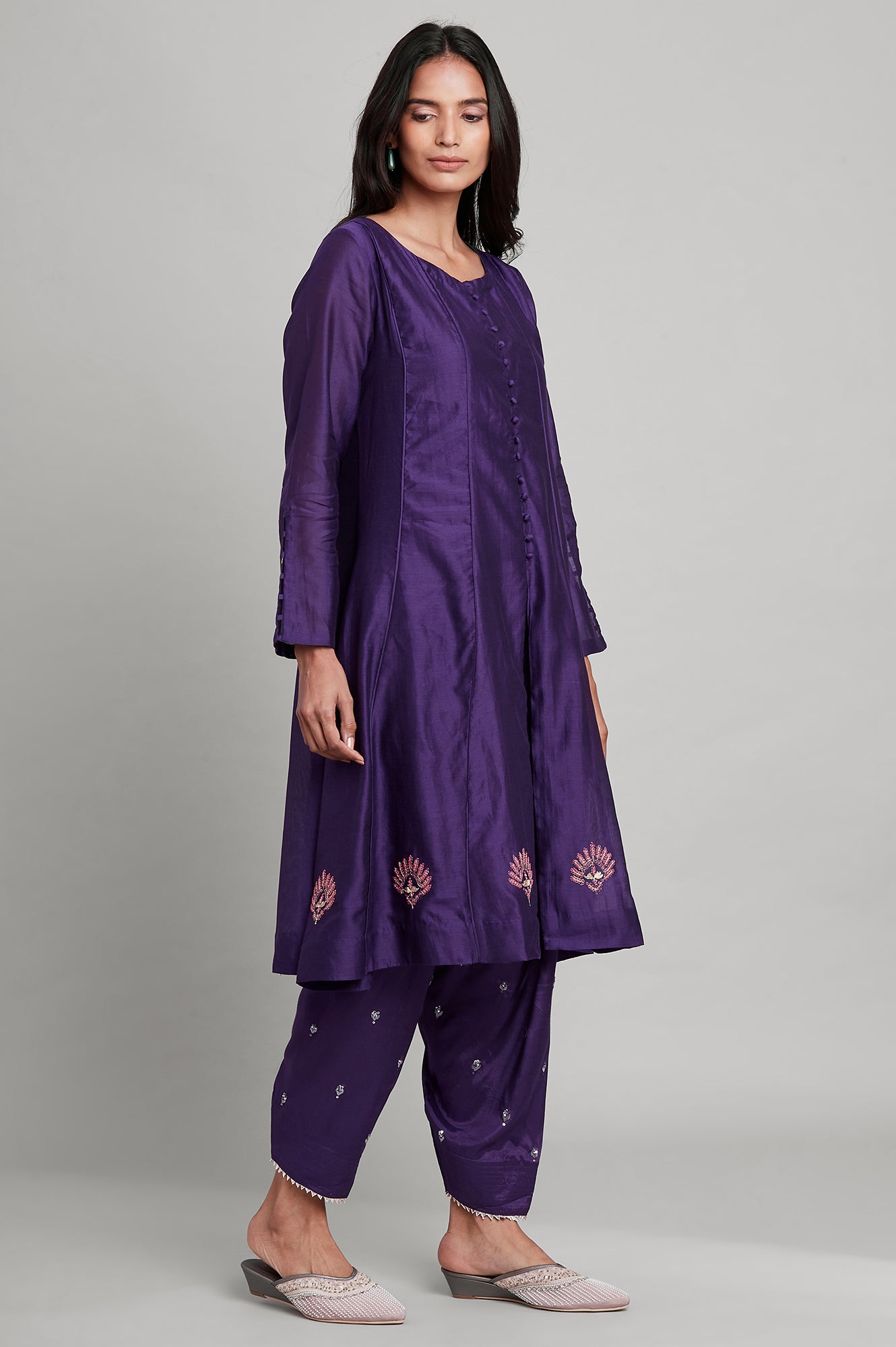 Purple Panelled Silk Chanderi kurta