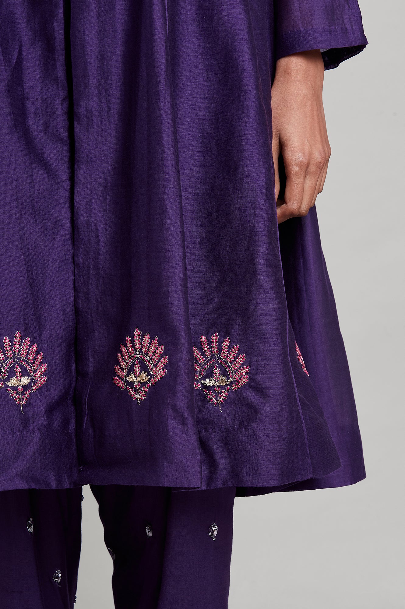 Purple Panelled Silk Chanderi kurta