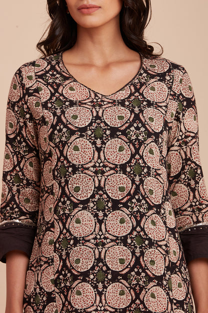 Brown Hand Block Print kurta