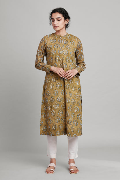 Olive Green Hand Block Print kurta