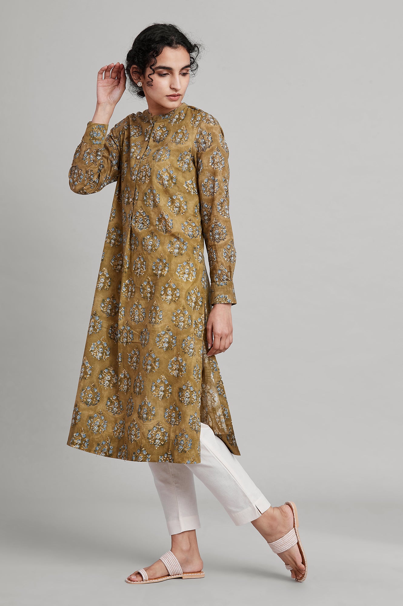 Olive Green Hand Block Print kurta