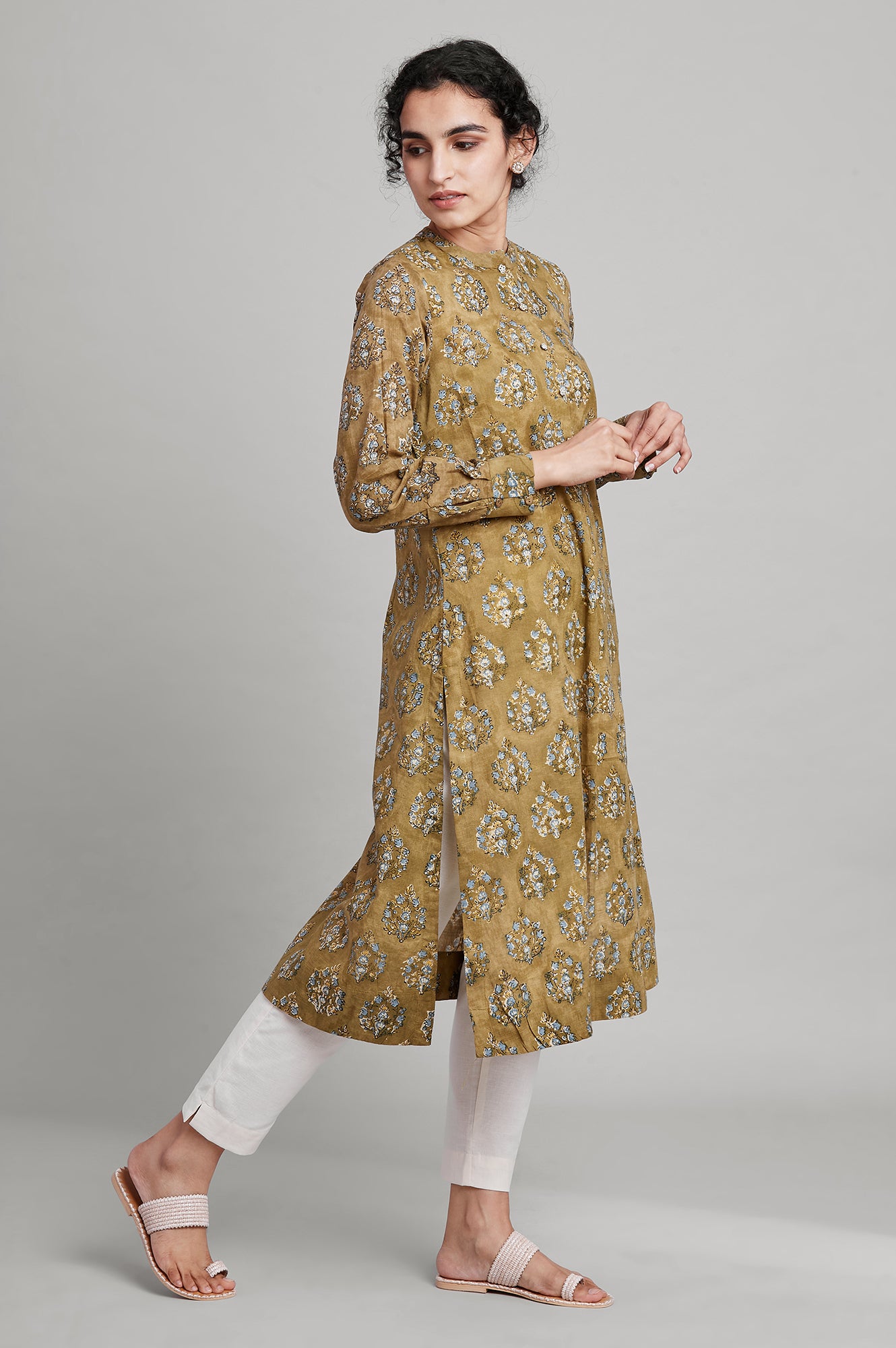 Olive Green Hand Block Print kurta