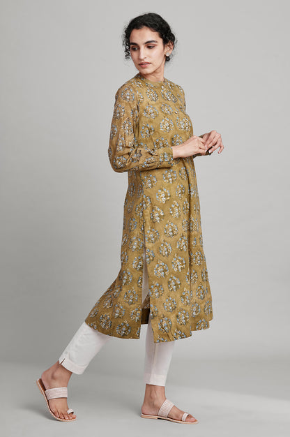 Olive Green Hand Block Print kurta