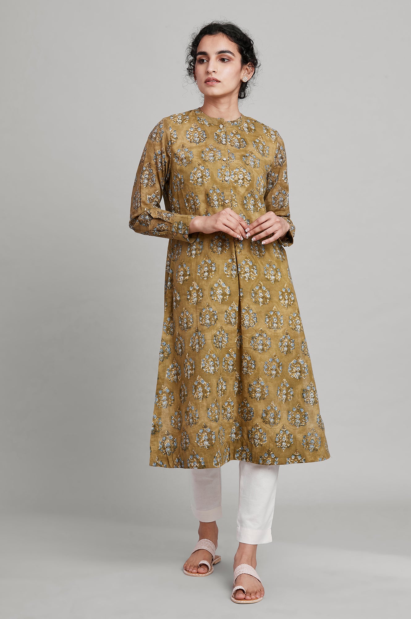 Olive Green Hand Block Print kurta