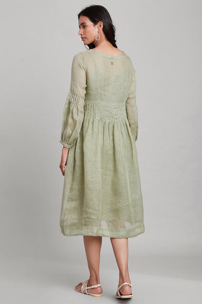 Green Linen Flared Dress