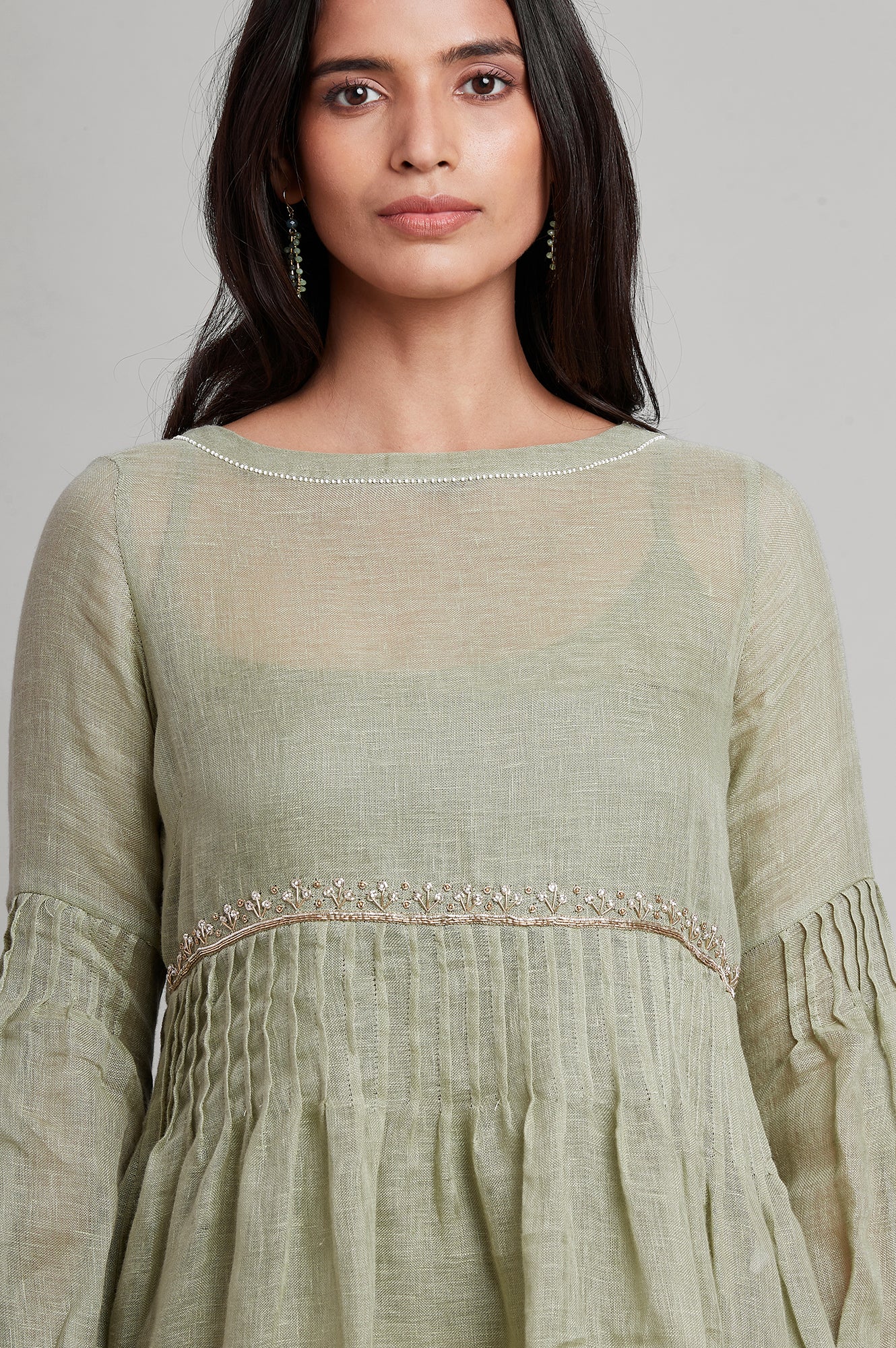 Green Linen Flared Dress