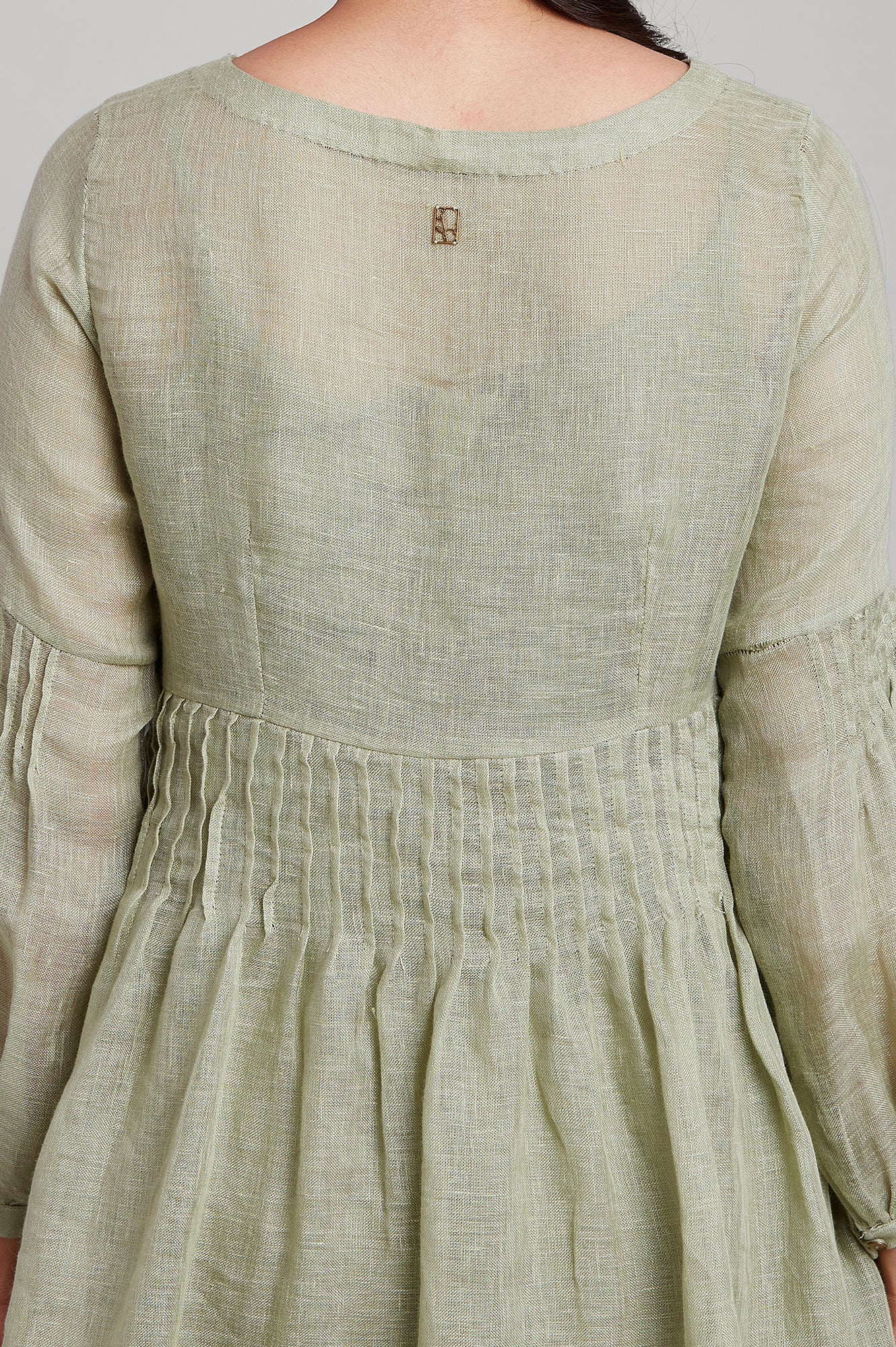 Green Linen Flared Dress