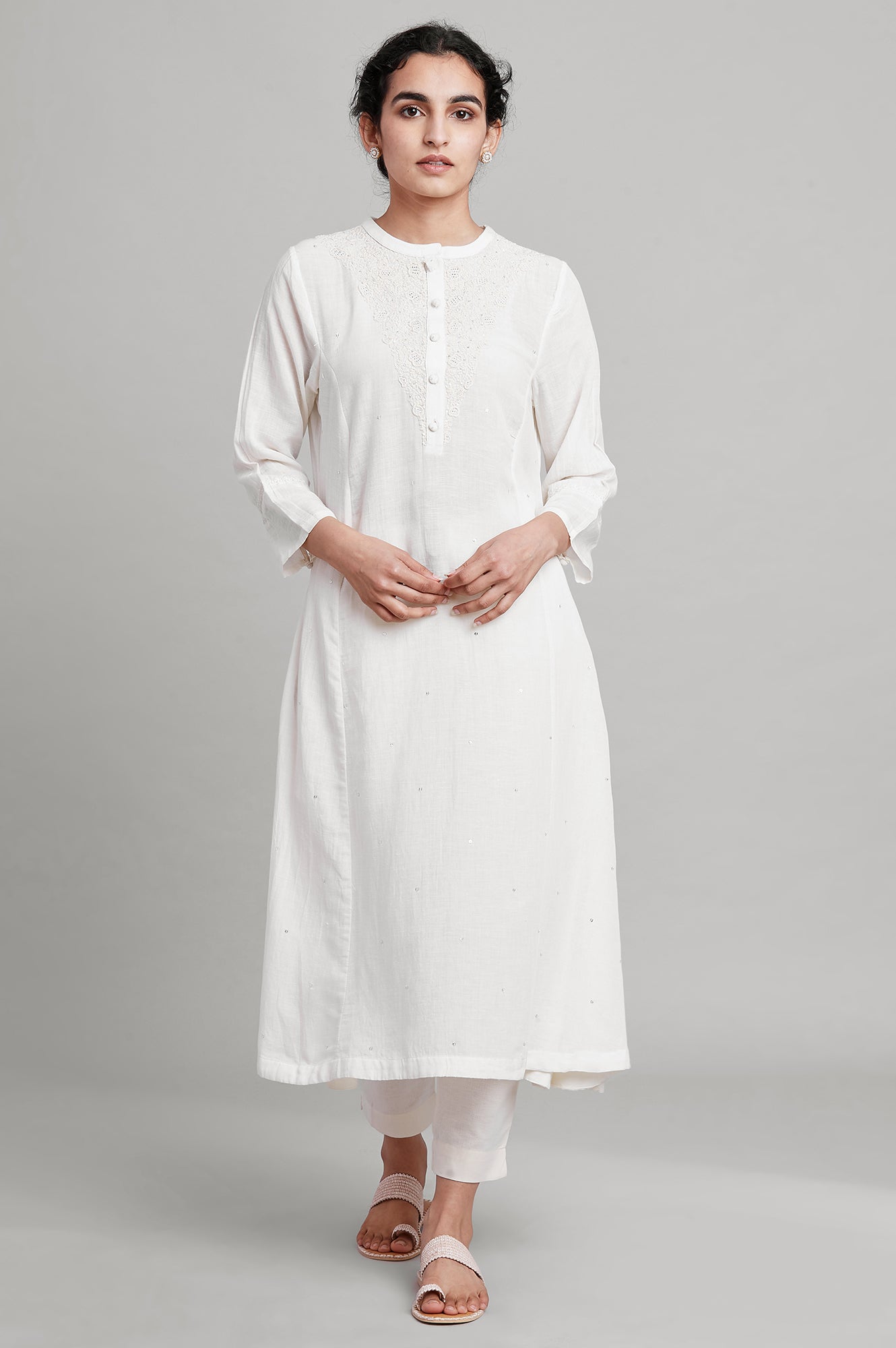 Ecru Panelled kurta with Dori Embroidery