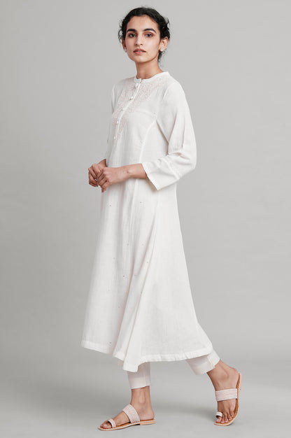 Ecru Panelled kurta with Dori Embroidery