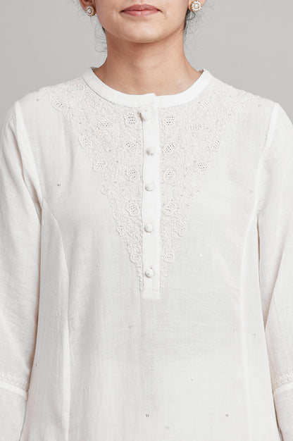 Ecru Panelled kurta with Dori Embroidery