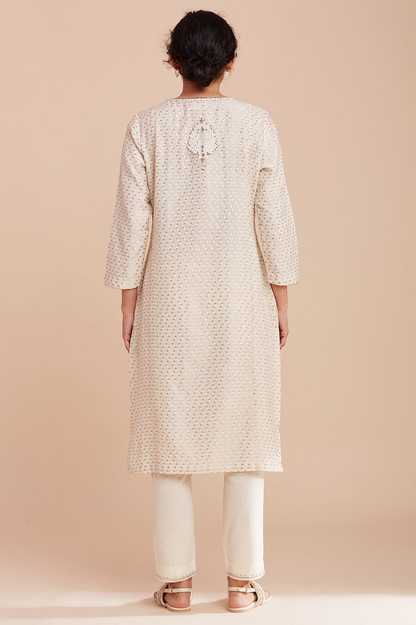 Ecru And Gold Jacquard kurta