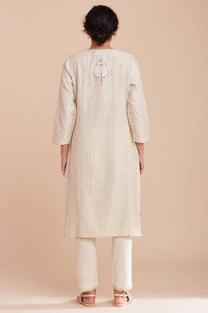 Ecru And Gold Jacquard kurta