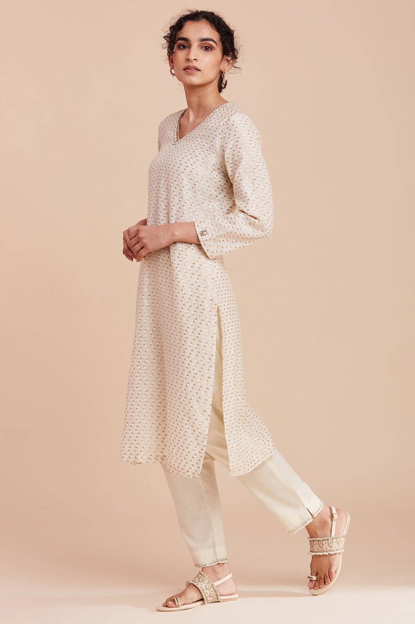 Ecru And Gold Jacquard kurta