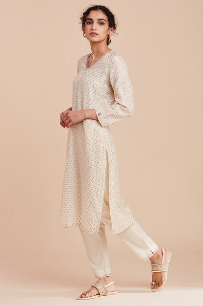 Ecru And Gold Jacquard kurta