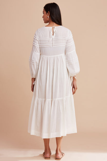 Ecru Cotton Gathered Dress