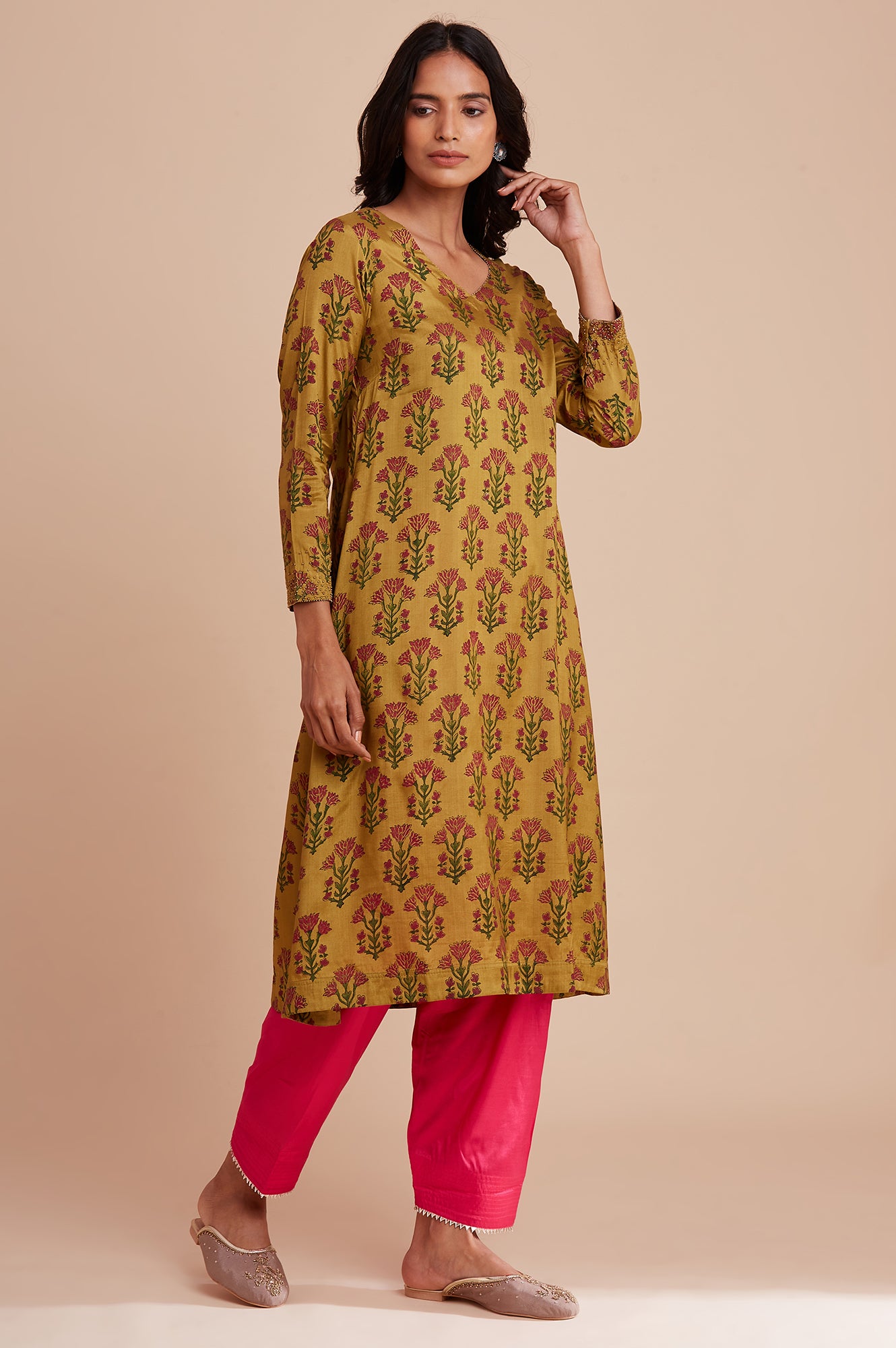 Yellow Hand Block Print kurta