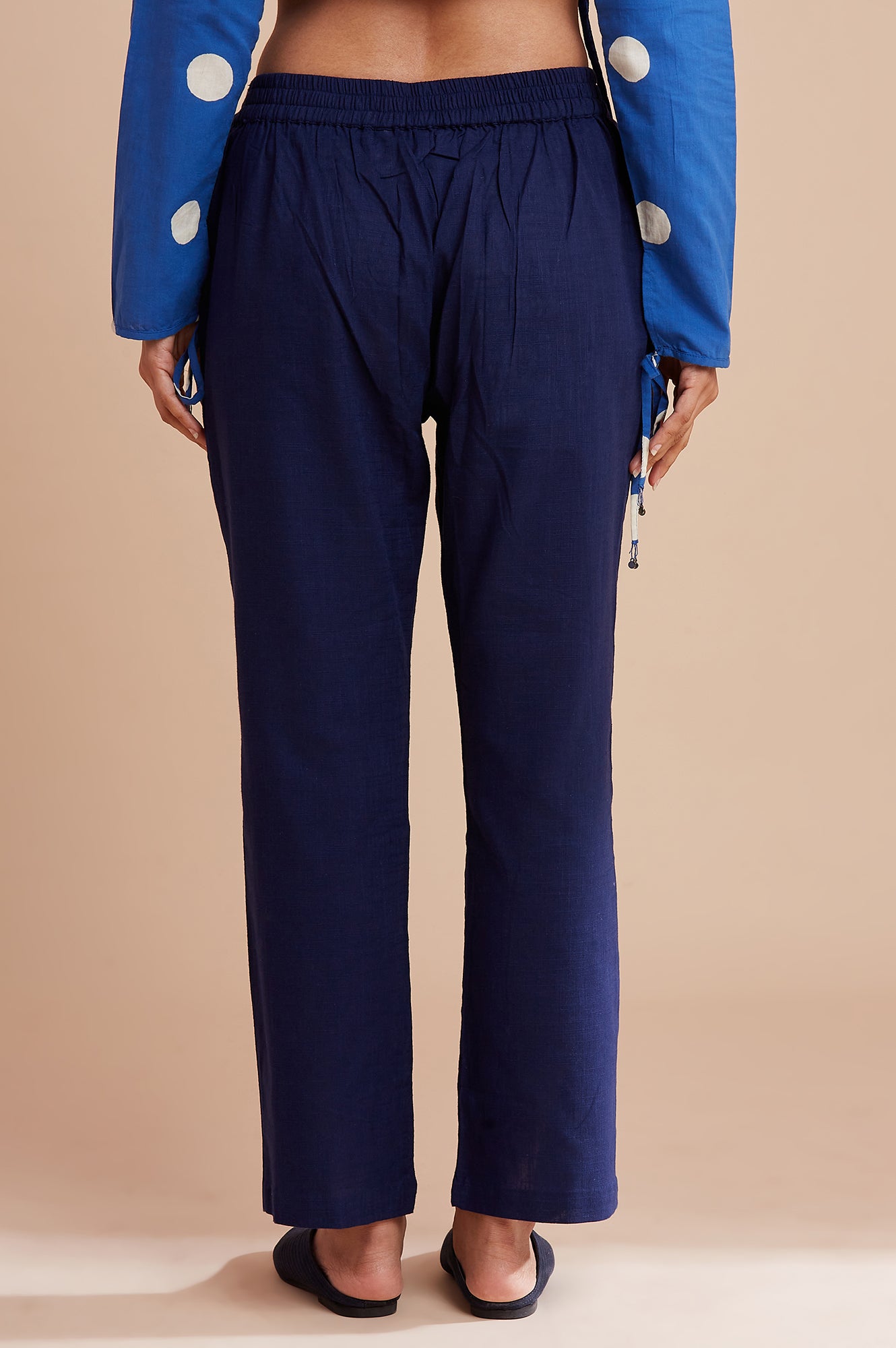 Dark Blue Solid Straight Pants