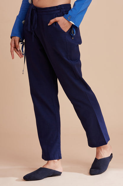 Dark Blue Solid Straight Pants