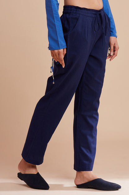 Dark Blue Solid Straight Pants