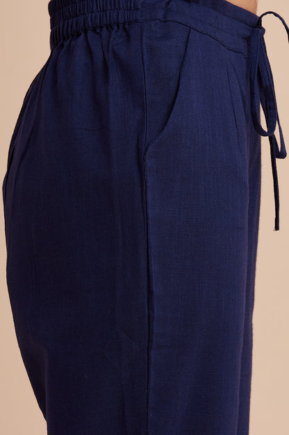 Dark Blue Solid Straight Pants