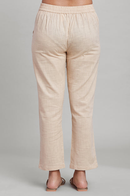 Beige Solid Straight Pants