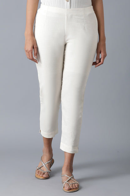 Ecru Solid Slim Pants