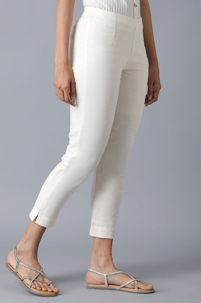 Ecru Solid Slim Pants