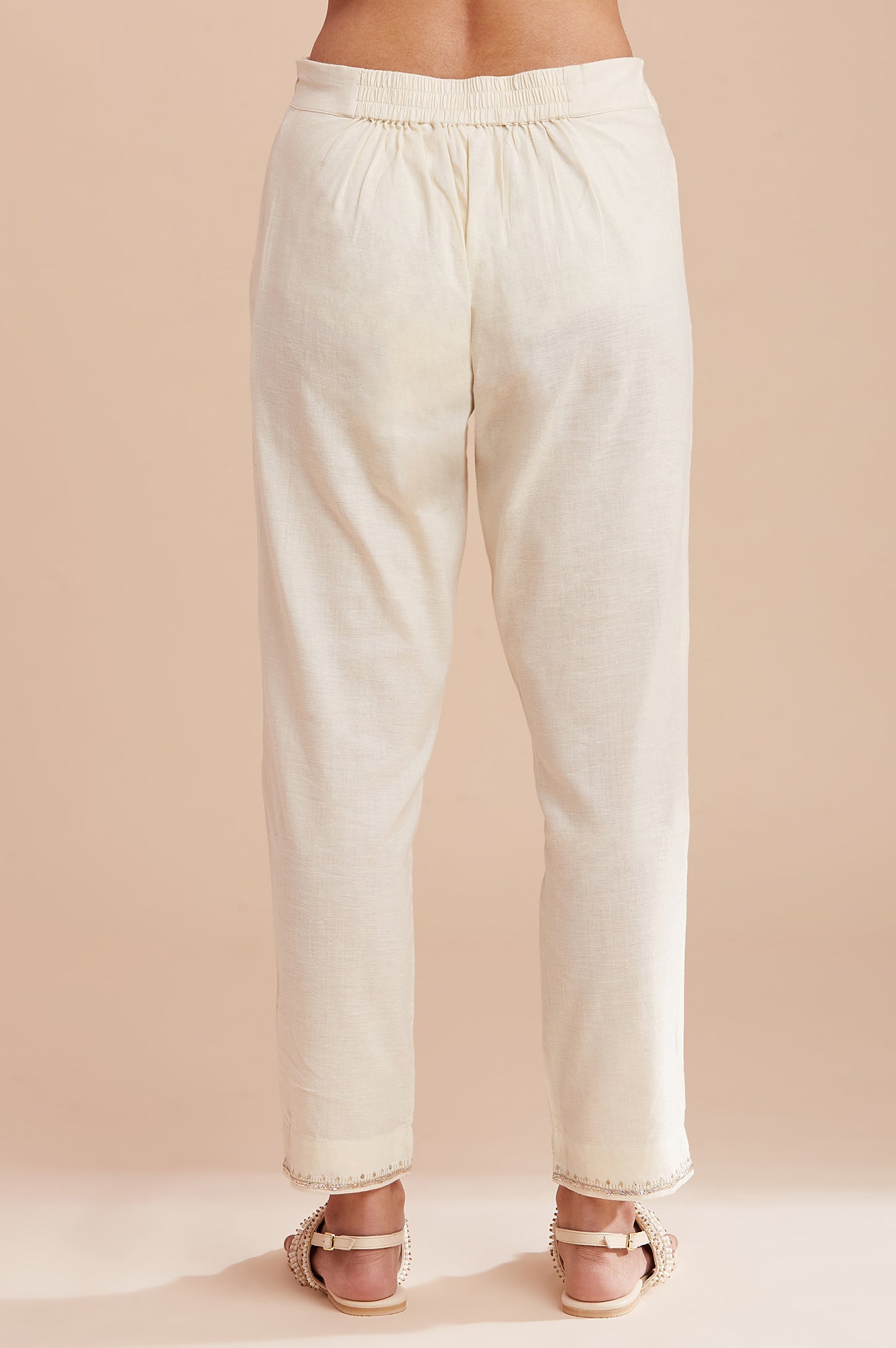 Ecru Solid Harit Khadi Slim Pants