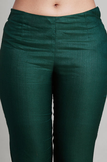 Dark Green Solid Slim Pants