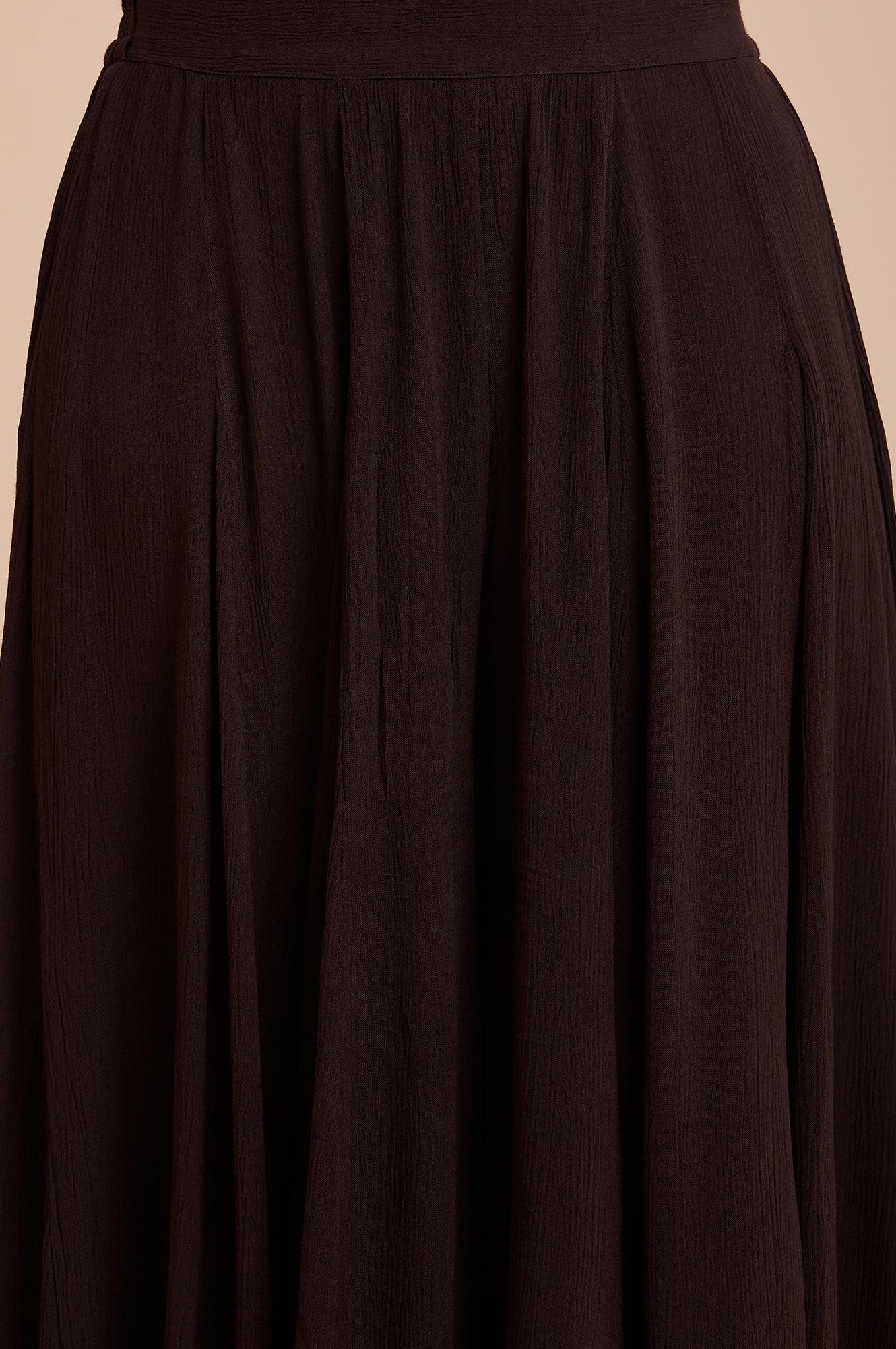 Dark Brown Crinkled Divided Skirt - wforwoman