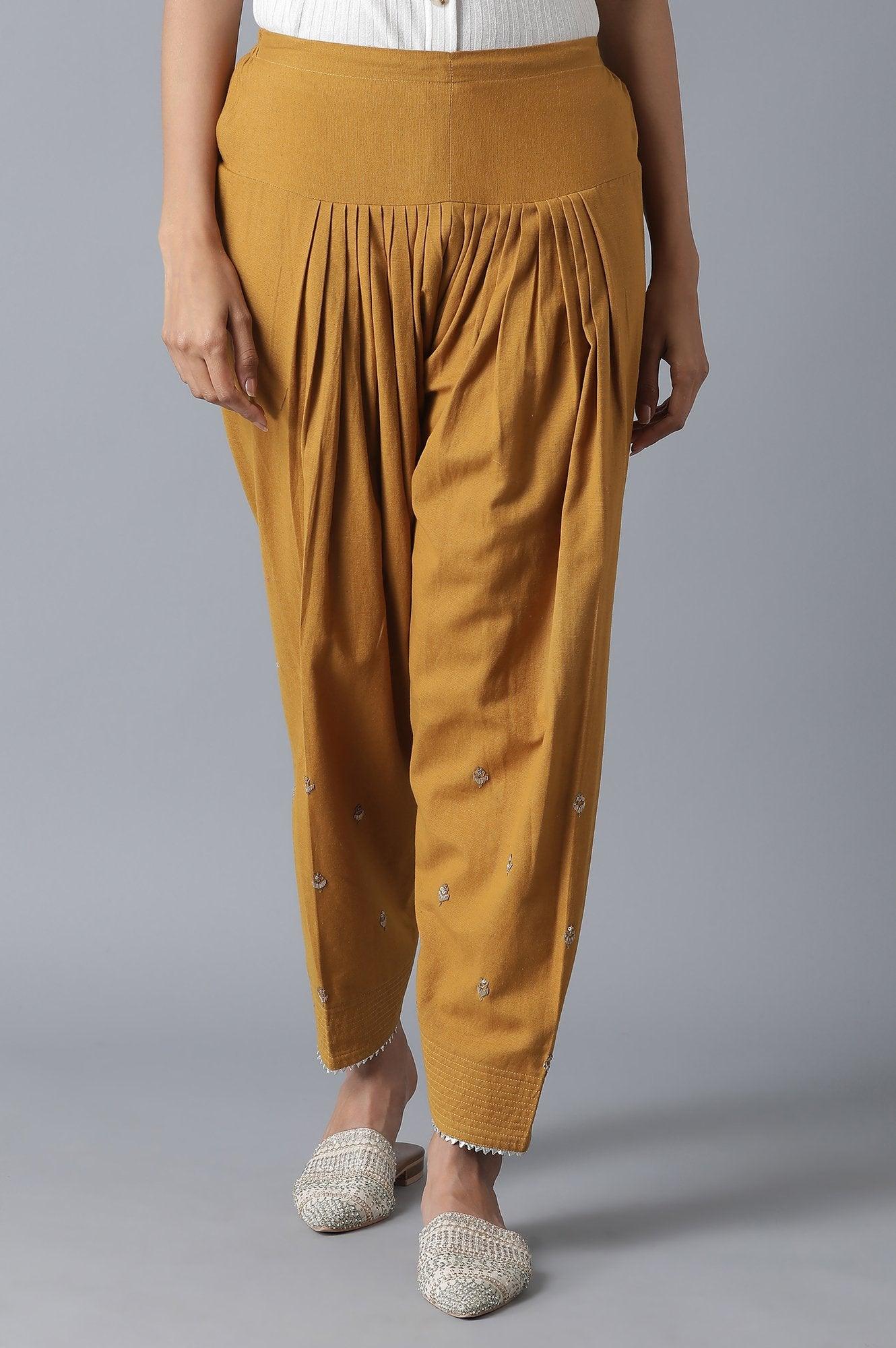 Dark Yellow Solid Salwar Pants - wforwoman