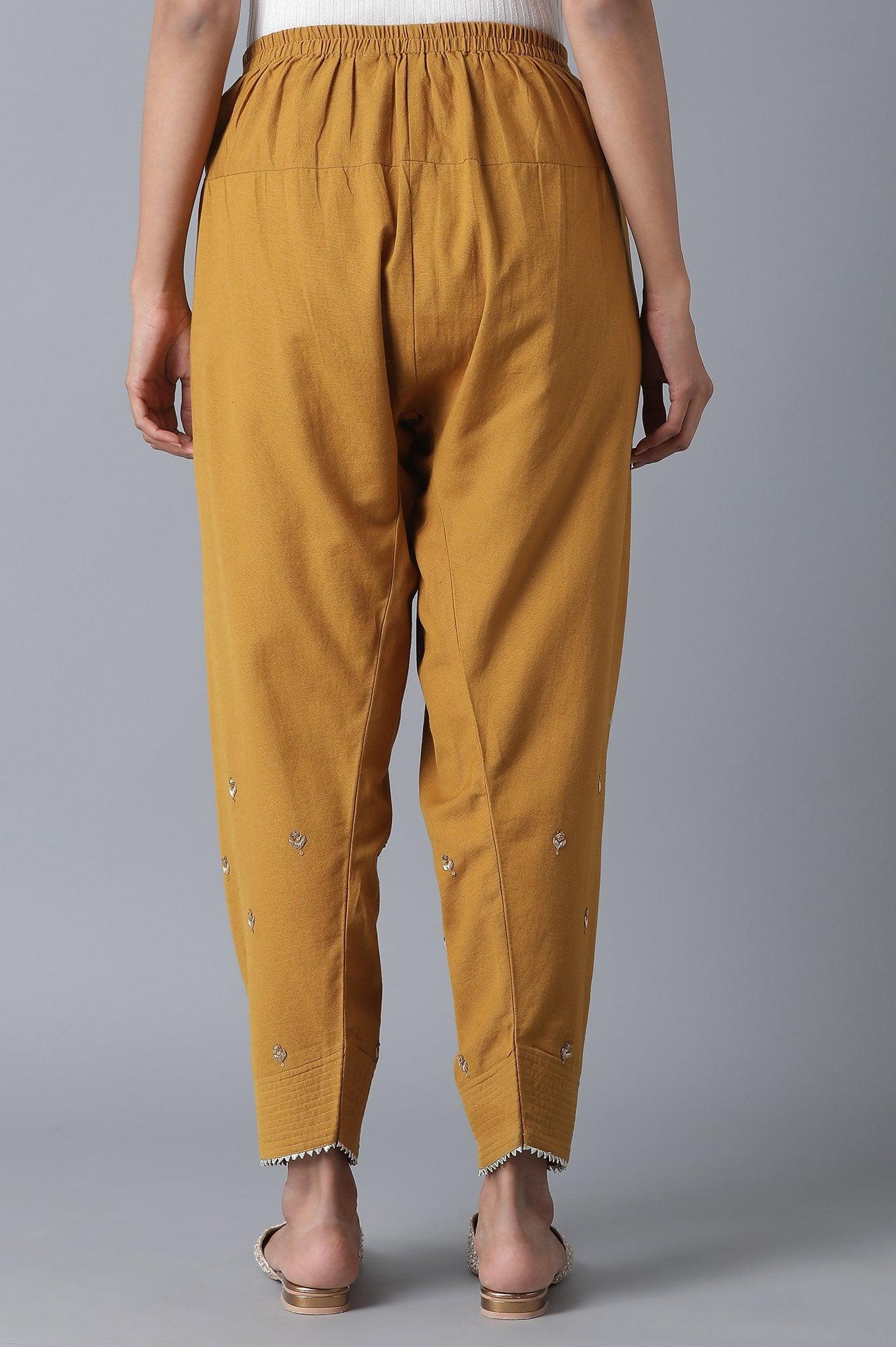 Dark Yellow Solid Salwar Pants - wforwoman