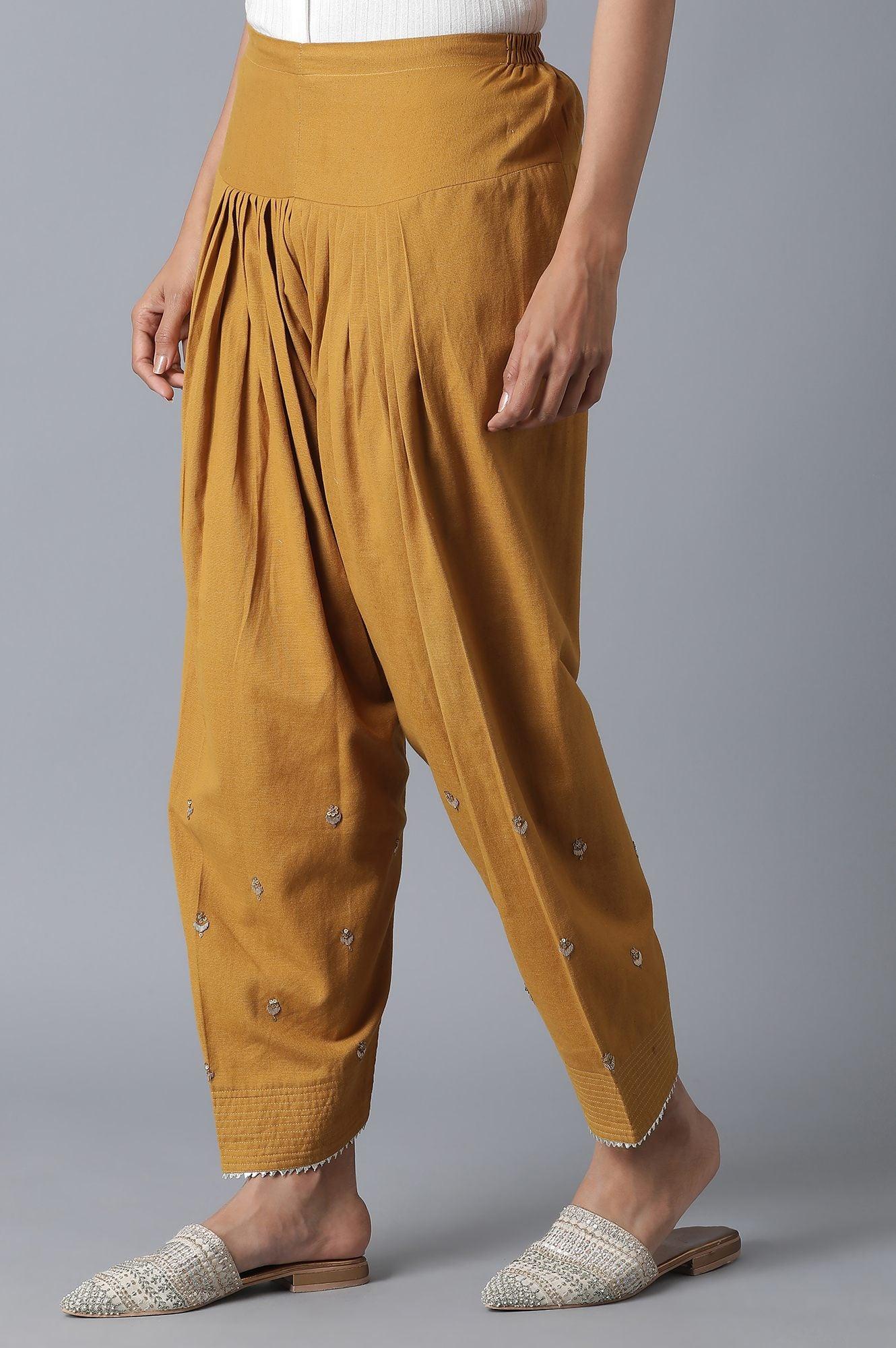 Dark Yellow Solid Salwar Pants - wforwoman