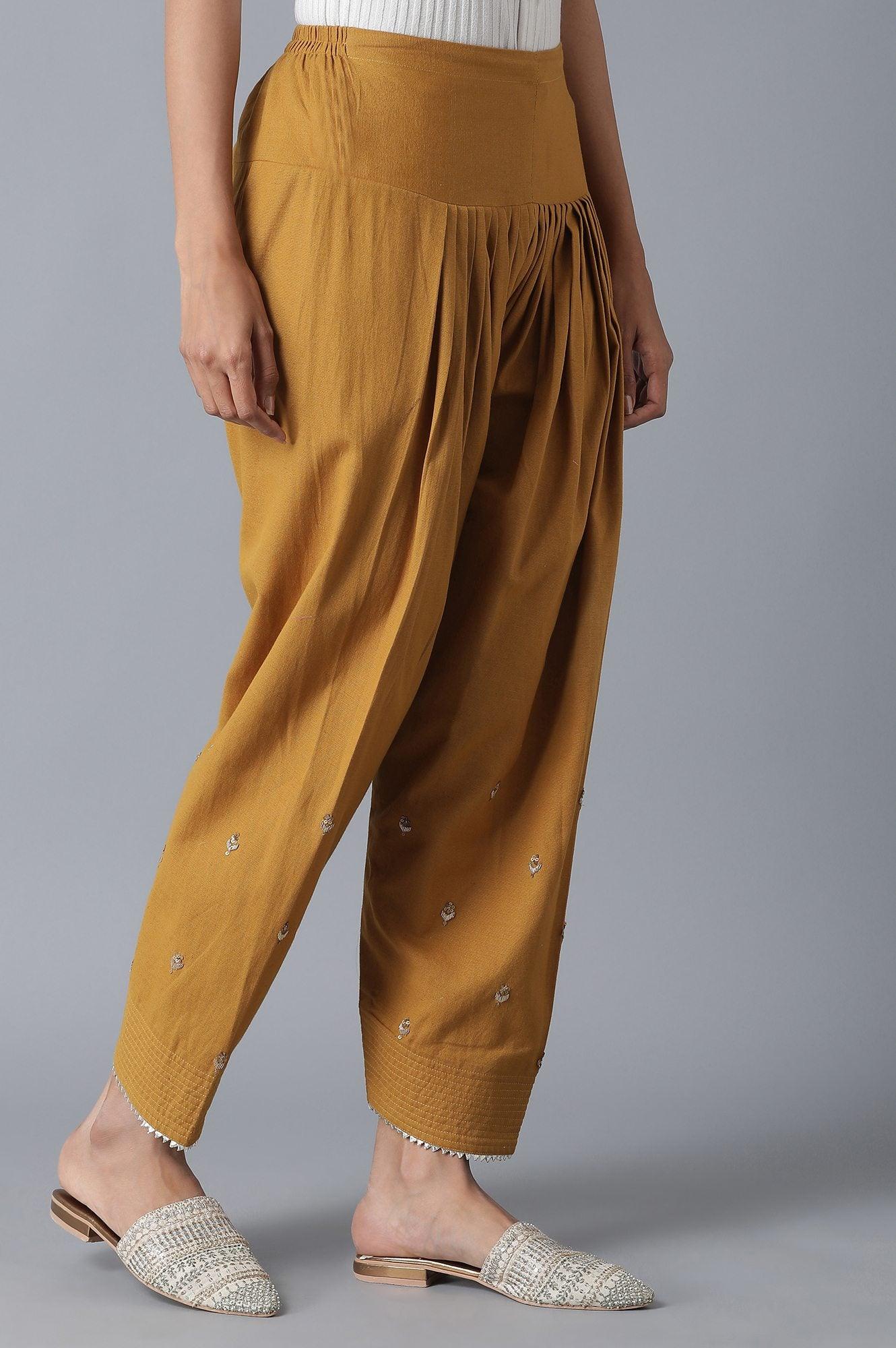 Dark Yellow Solid Salwar Pants - wforwoman