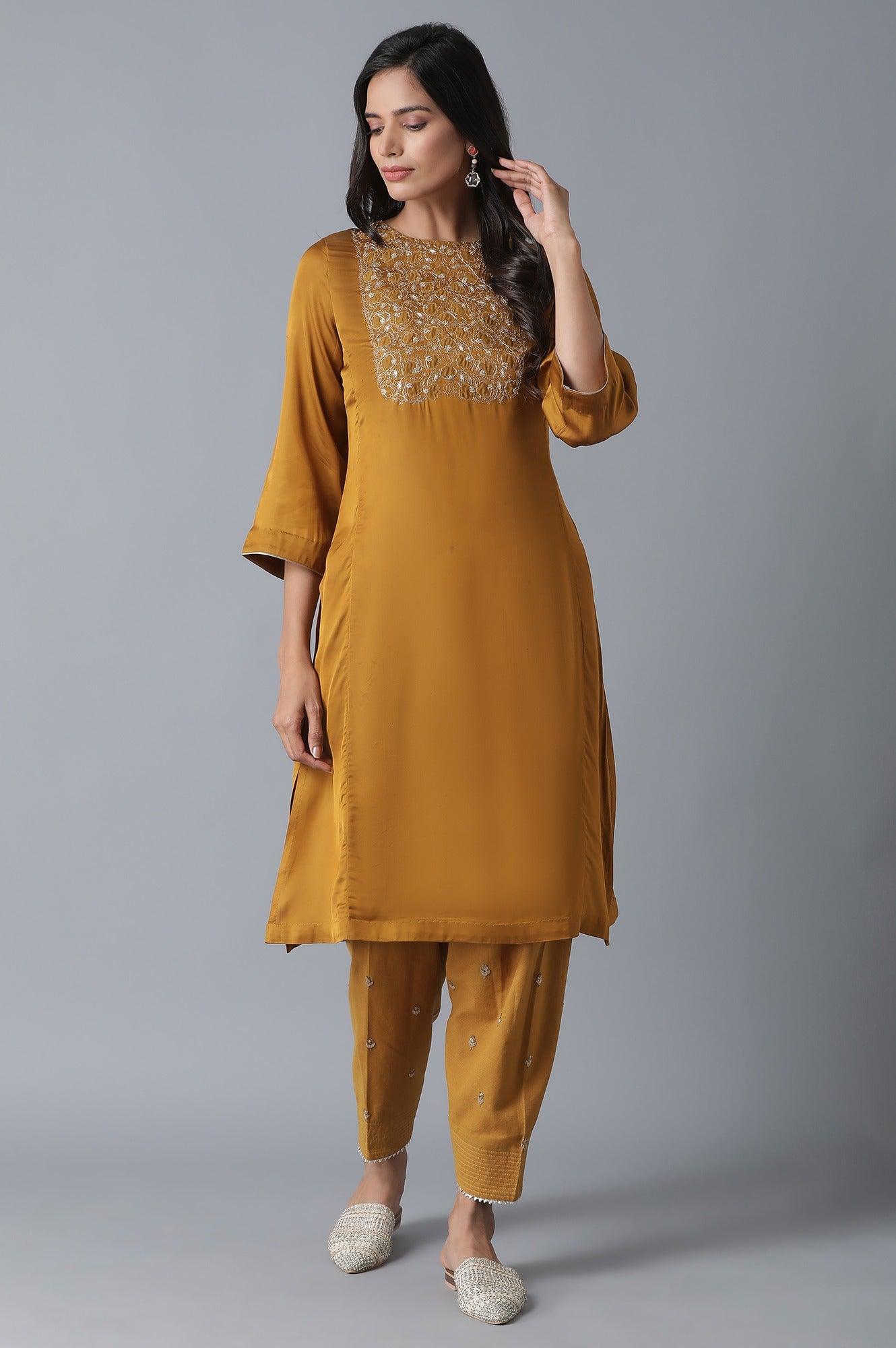 Dark Yellow Solid Salwar Pants - wforwoman