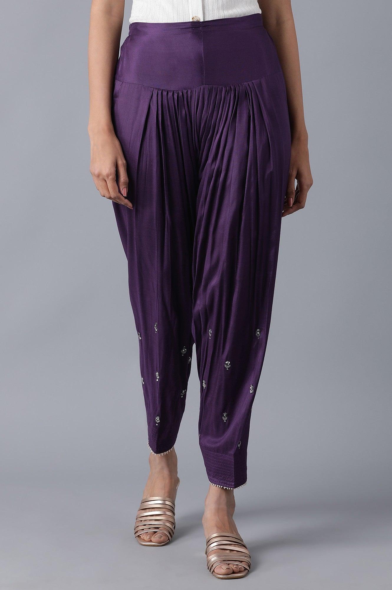 Dark Purple Solid Salwar Pants - wforwoman