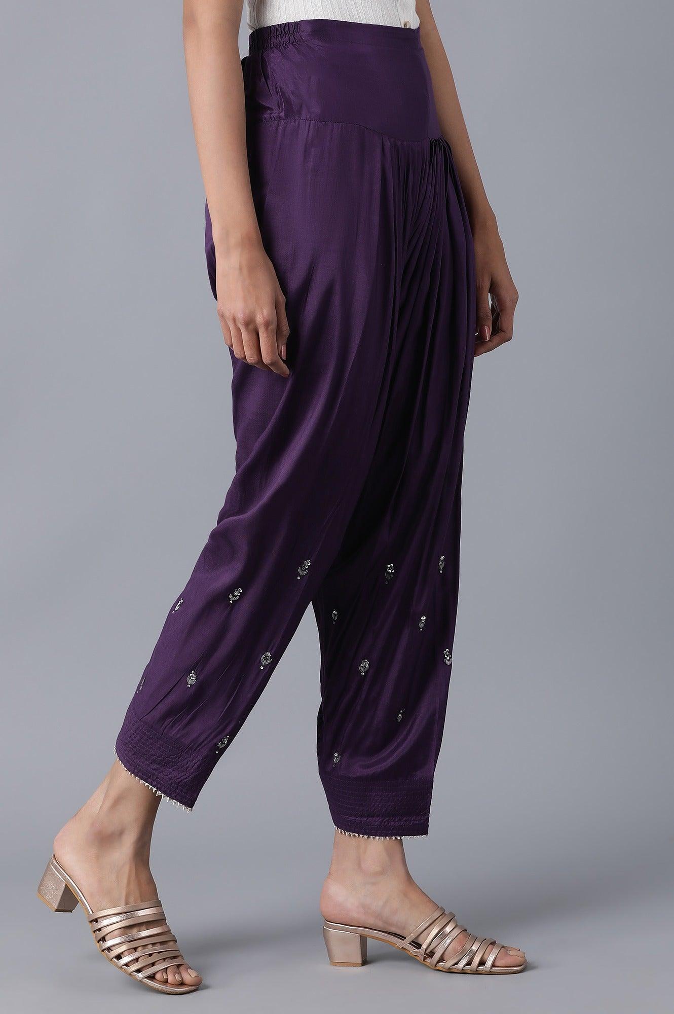 Dark Purple Solid Salwar Pants - wforwoman