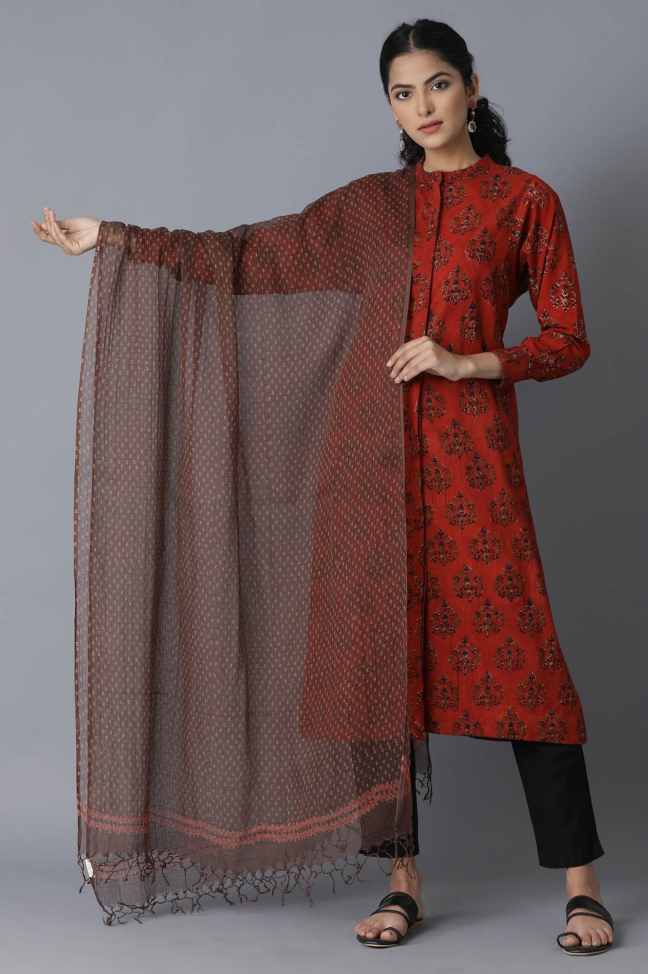 Dark Brown Block Print Drape