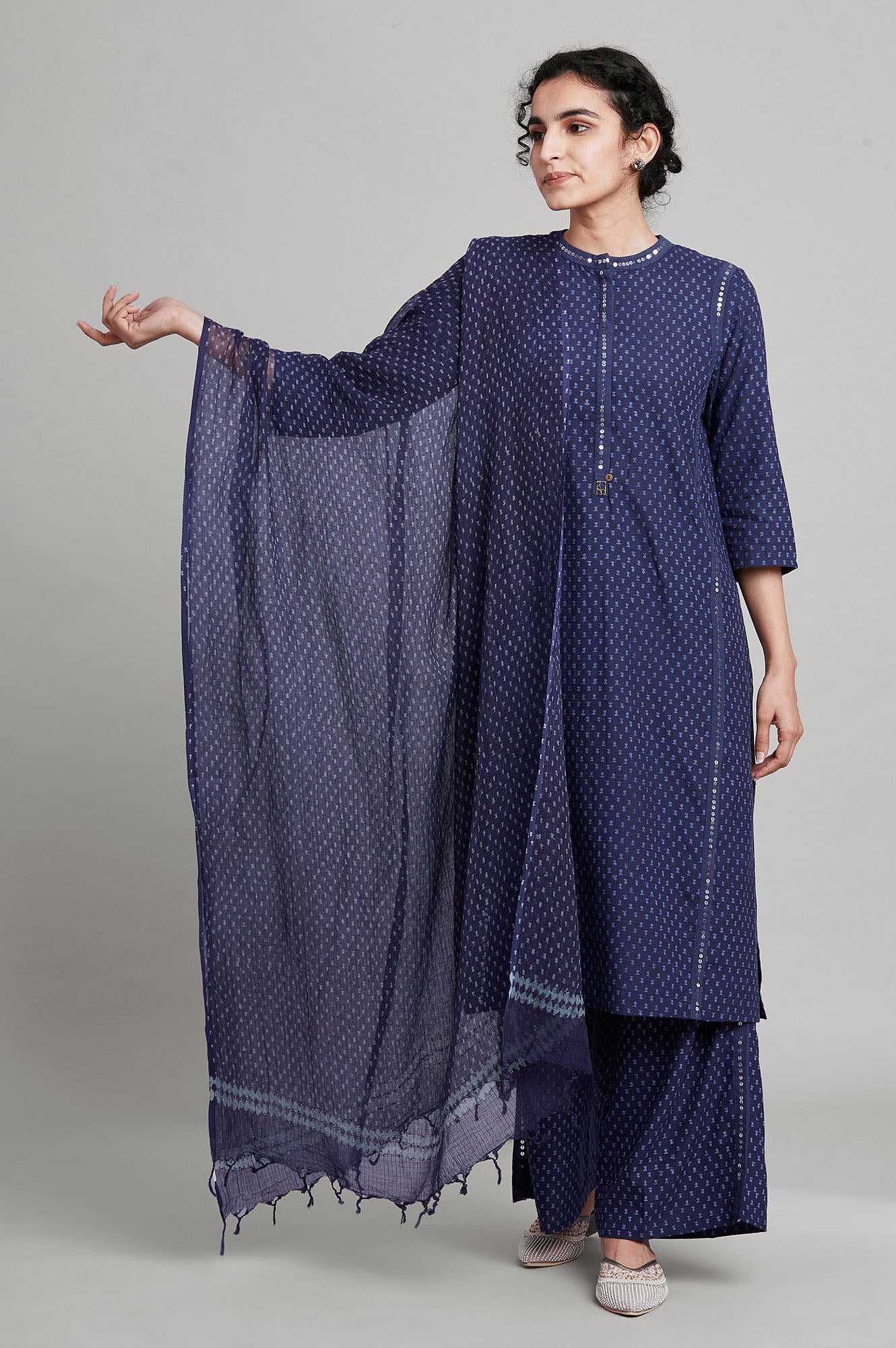 Dark Blue Block Print Drape