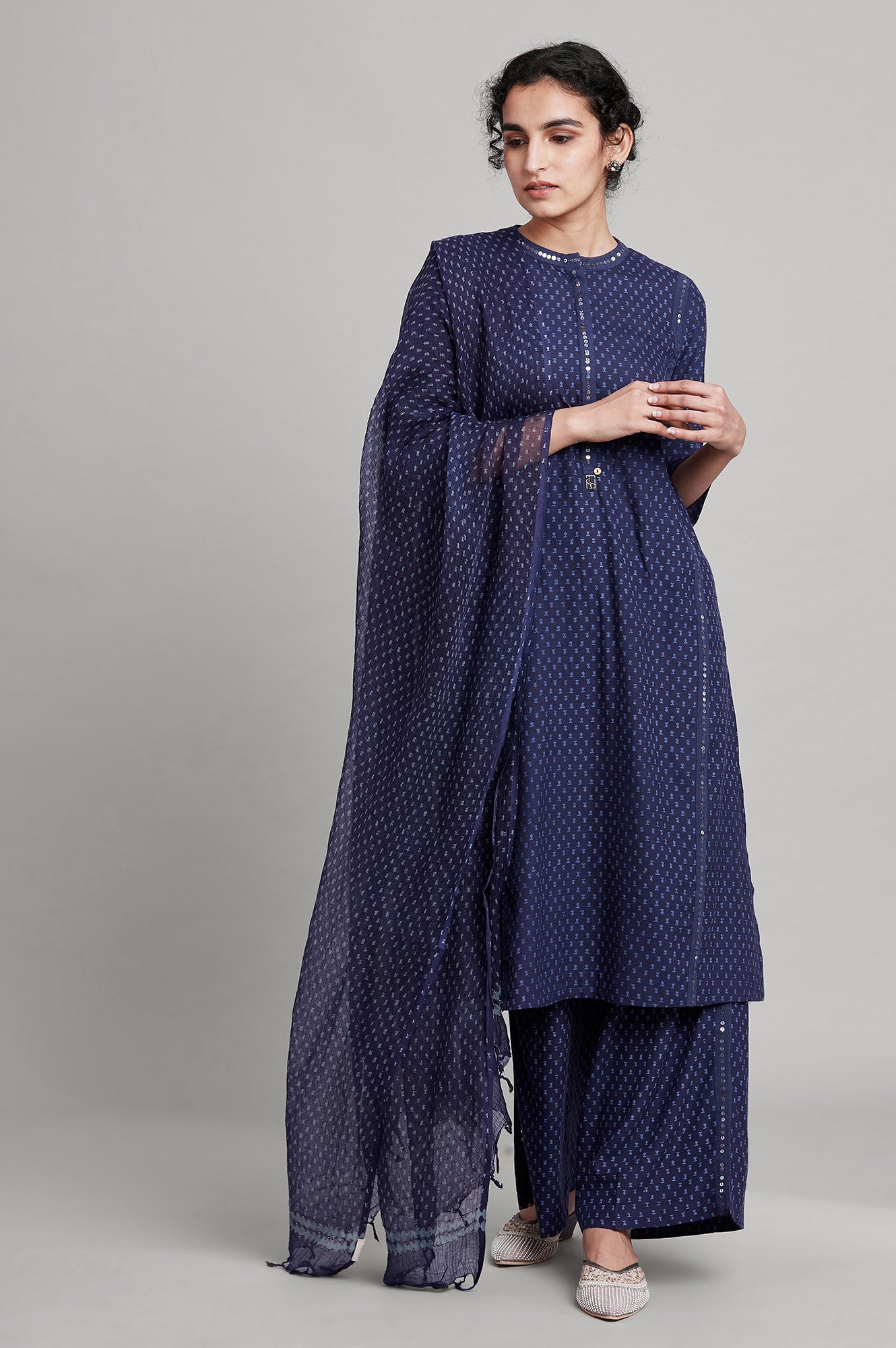 Dark Blue Block Print Drape