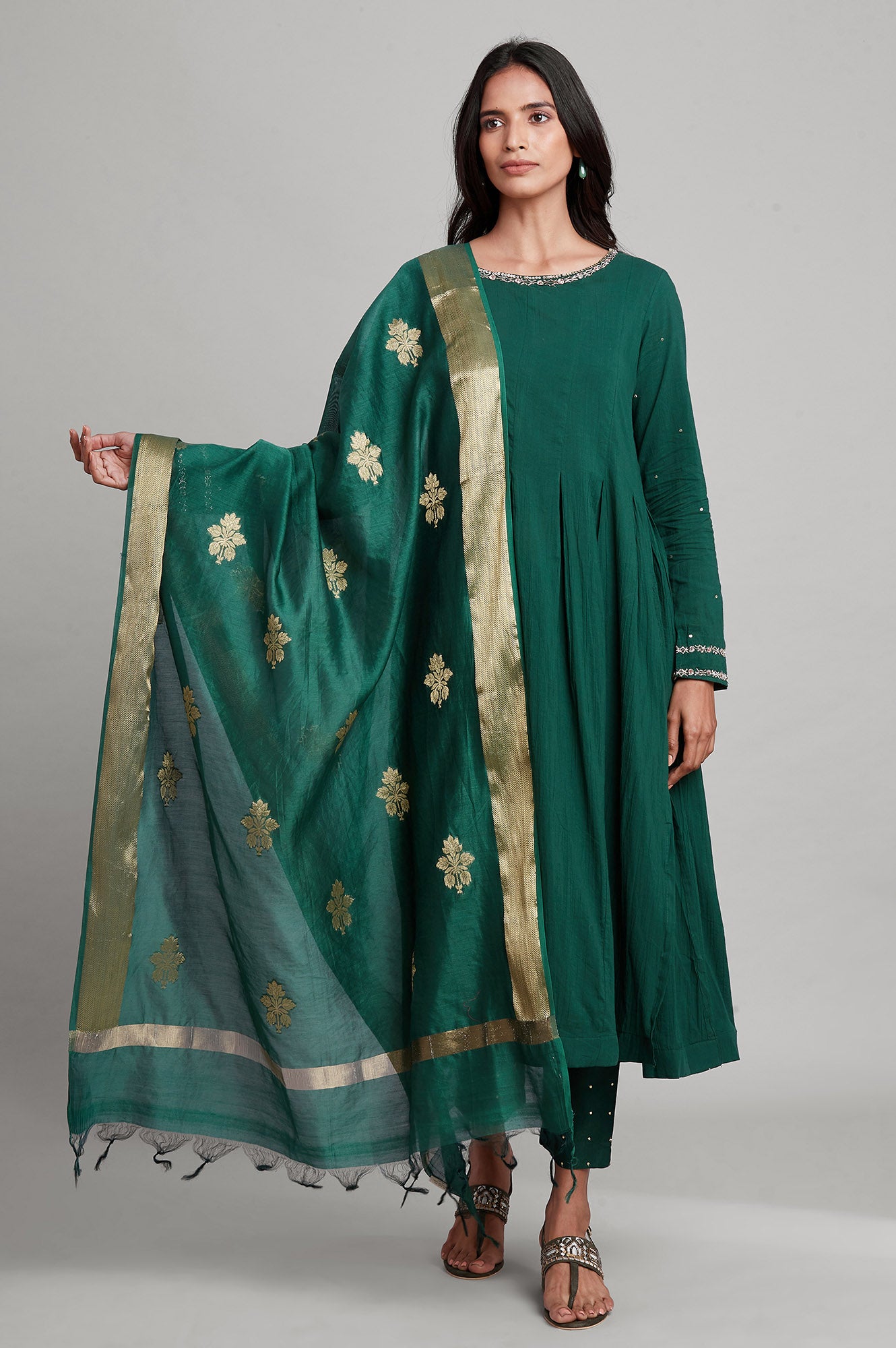 Green Chanderi Jacquard Drape