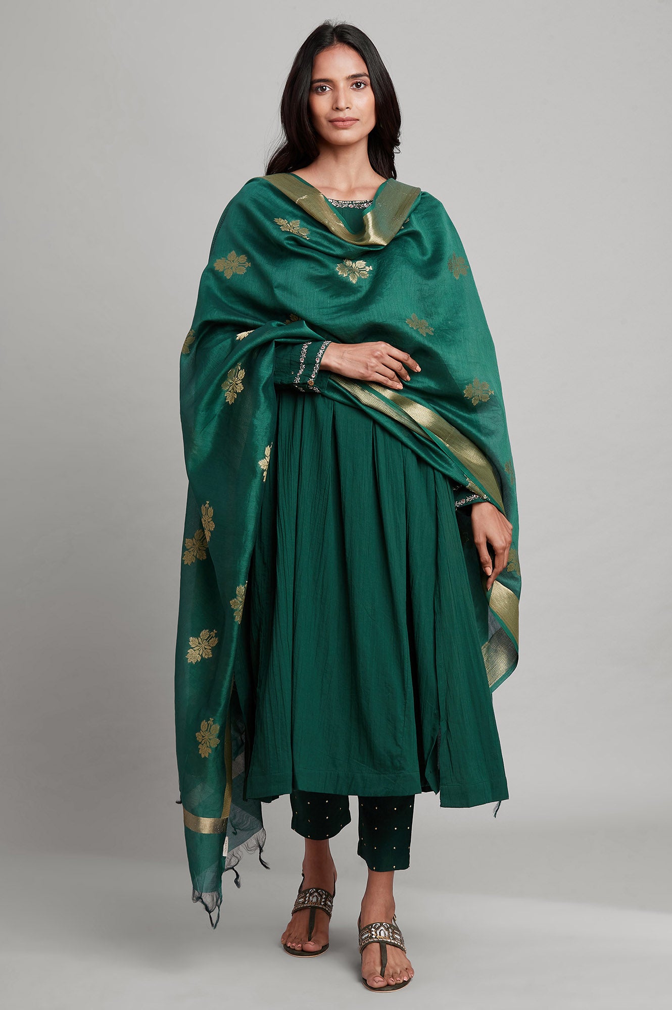 Green Chanderi Jacquard Drape