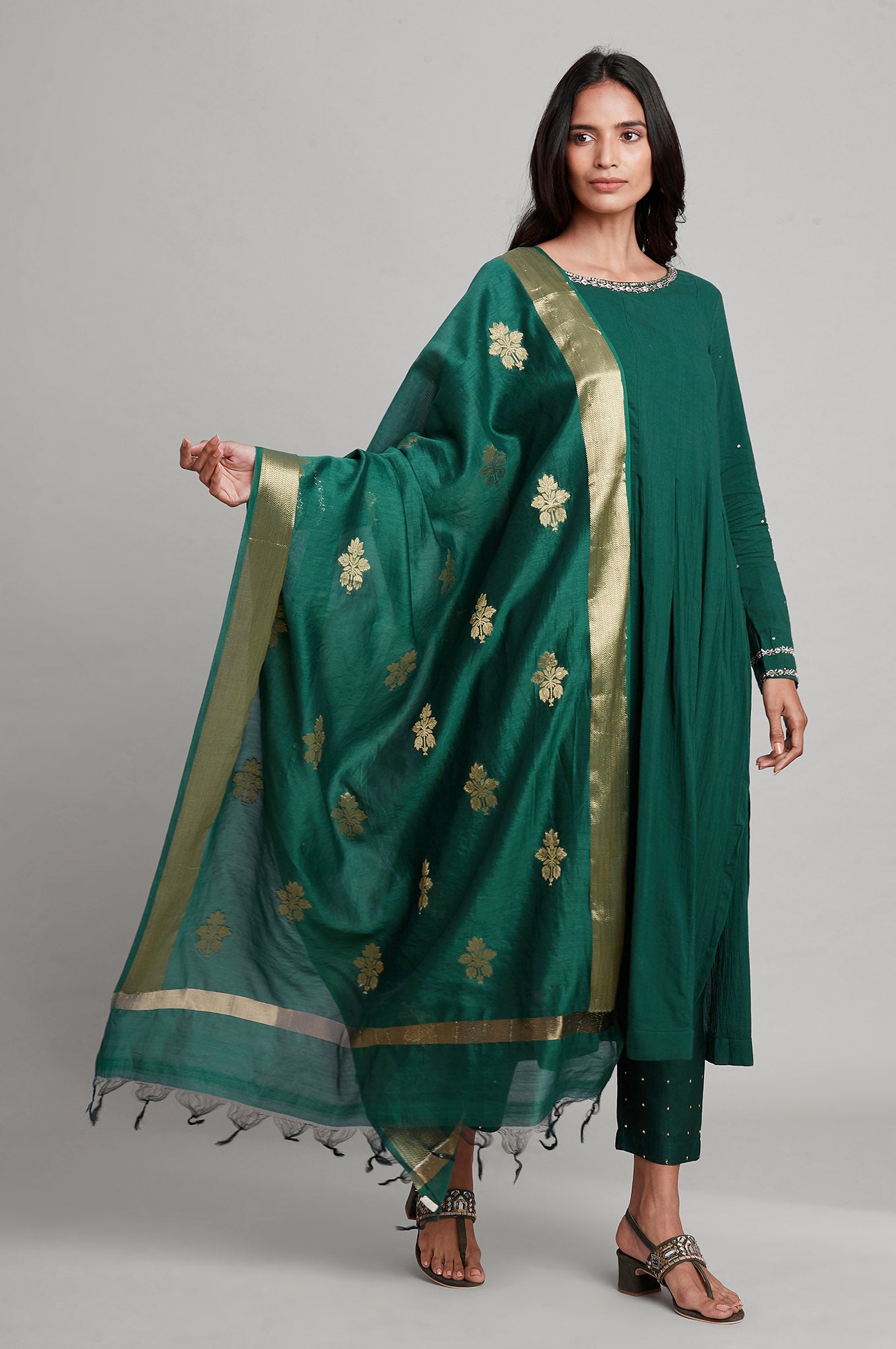 Green Chanderi Jacquard Drape